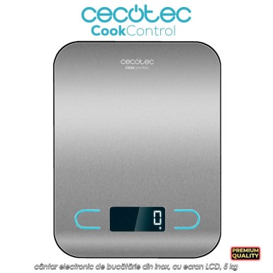 Cecotec Cook Control - cântar electronic de bucătărie din inox, cu ecran LCD, 5 kg