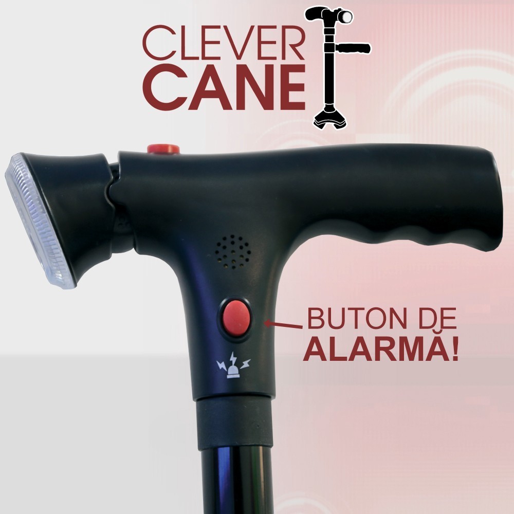 Clever Cane - baston avansat pliabil cu alarma, LED si 3 puncte de contact | Produs Original de la Telestar