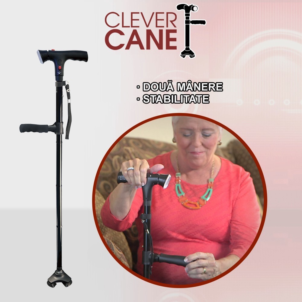 Clever Cane - baston avansat pliabil cu alarma, LED si 3 puncte de contact | Produs Original de la Telestar