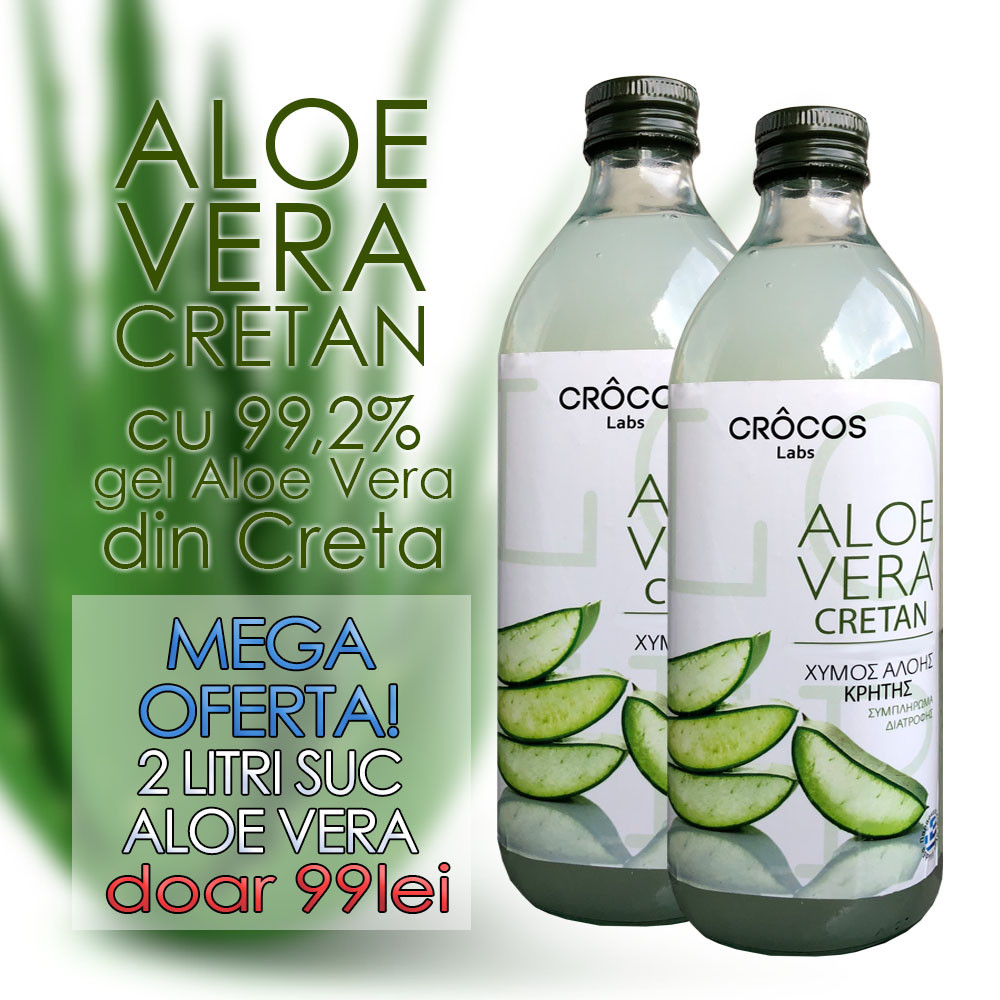 Aloe Vera Cretan Mega Oferta - 2 litri suc cu 99,2% gel Aloe Vera din Creta
