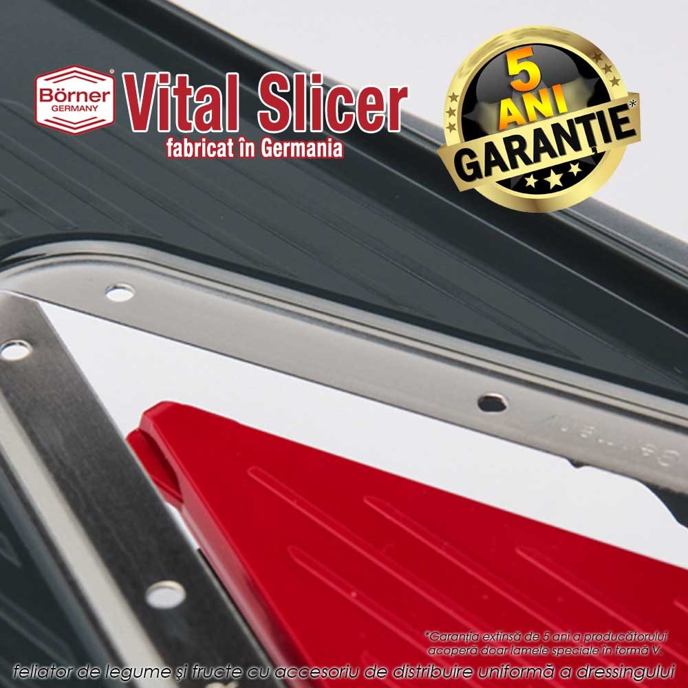 Vital Slicer Börner - feliator de legume si fructe cu accesoriu de distribuire uniforma a dressingului Vital Slicer Börner - feliator de legume si fructe cu accesoriu de distribuire uniforma a dressingului