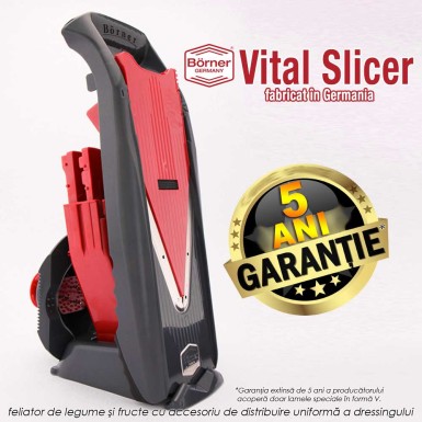 Vital Slicer Börner - feliator de legume si fructe cu accesoriu de distribuire uniforma a dressingului Vital Slicer Börner - feliator de legume si fructe cu accesoriu de distribuire uniforma a dressingului