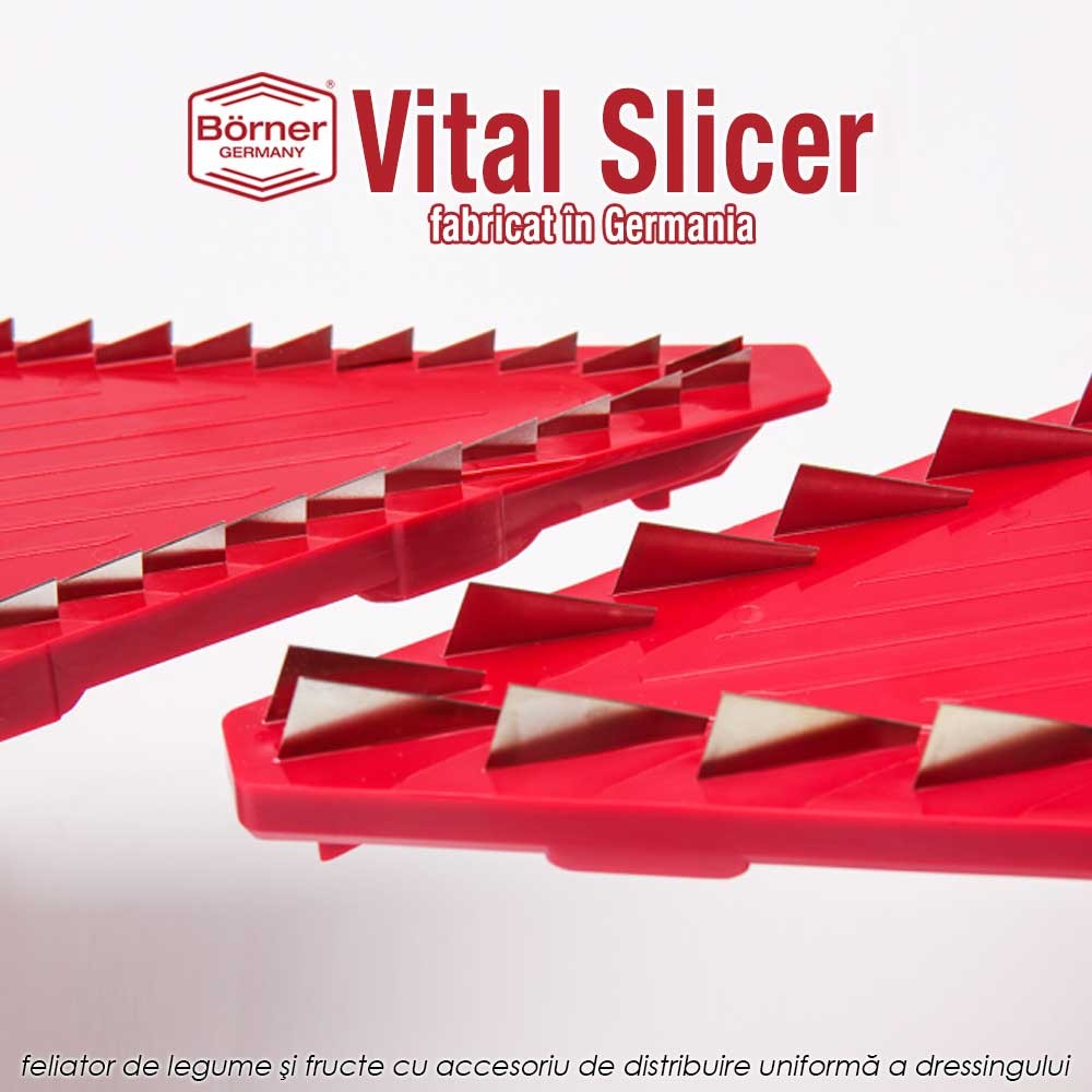 Vital Slicer Börner - feliator de legume si fructe cu accesoriu de distribuire uniforma a dressingului Vital Slicer Börner - feliator de legume si fructe cu accesoriu de distribuire uniforma a dressingului