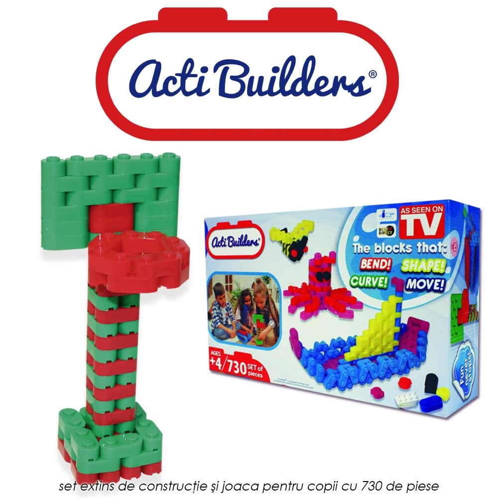 Acti Builders Deluxe - set de constructie si joaca pentru copii cu 730 de piese
