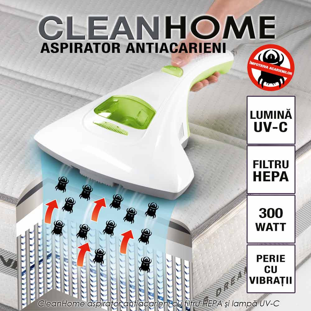CleanHome - aspirator antiacarieni cu filtru HEPA si lampa UV-C