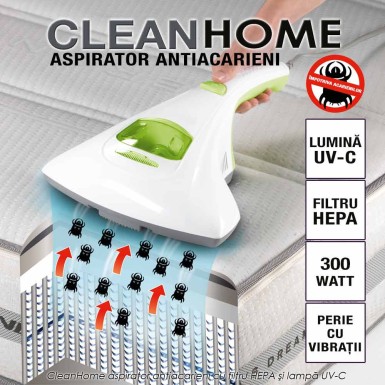CleanHome - aspirator antiacarieni cu filtru HEPA si lampa UV-C CleanHome - aspirator antiacarieni cu filtru HEPA si lampa UV-C