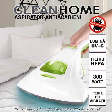 CleanHome - aspirator antiacarieni cu filtru HEPA si lampa UV-C CleanHome - aspirator antiacarieni cu filtru HEPA si lampa UV-C