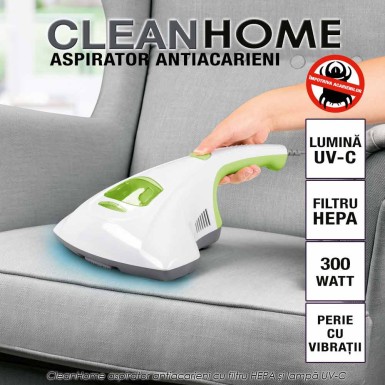 CleanHome - aspirator antiacarieni cu filtru HEPA si lampa UV-C CleanHome - aspirator antiacarieni cu filtru HEPA si lampa UV-C