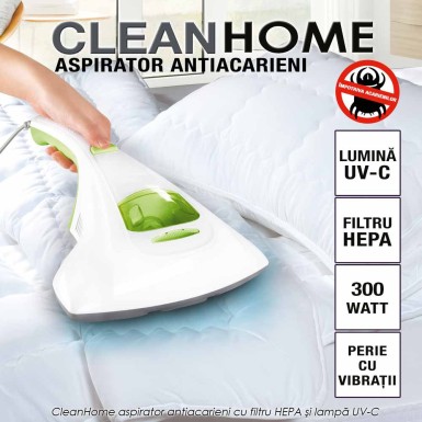 CleanHome - aspirator antiacarieni cu filtru HEPA si lampa UV-C CleanHome - aspirator antiacarieni cu filtru HEPA si lampa UV-C