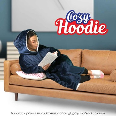 Cozy Hoodie - combinatie de hanorac supradimensionat cu gluga si patura pufoasa din material extrem de calduros