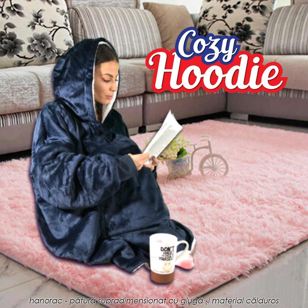 Cozy Hoodie - combinatie de hanorac supradimensionat cu gluga si patura pufoasa din material extrem de calduros