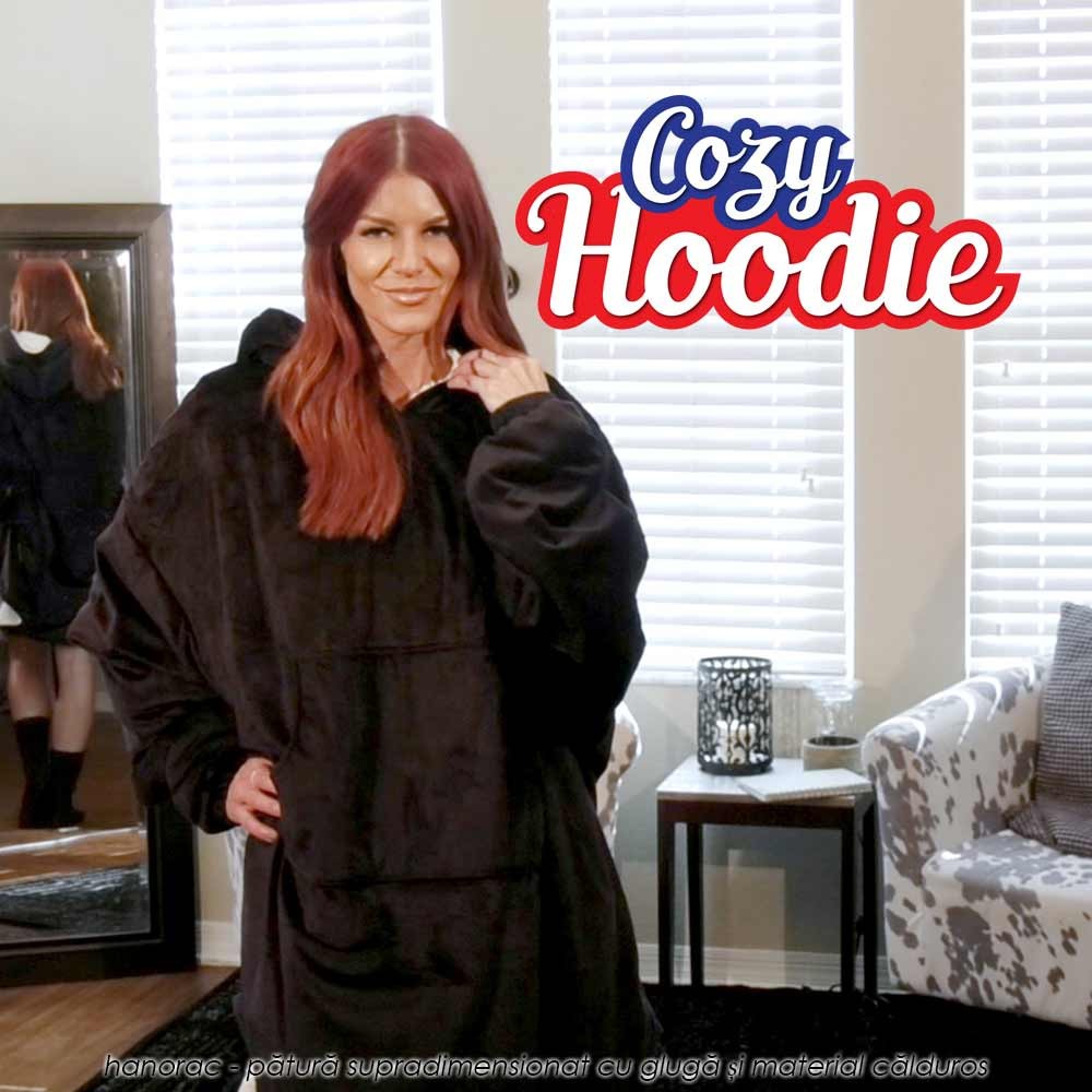 Cozy Hoodie - combinatie de hanorac supradimensionat cu gluga si patura pufoasa din material extrem de calduros
