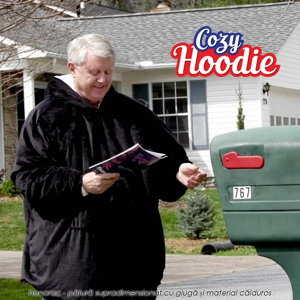 Cozy Hoodie - combinatie de hanorac supradimensionat cu gluga si patura pufoasa din material extrem de calduros