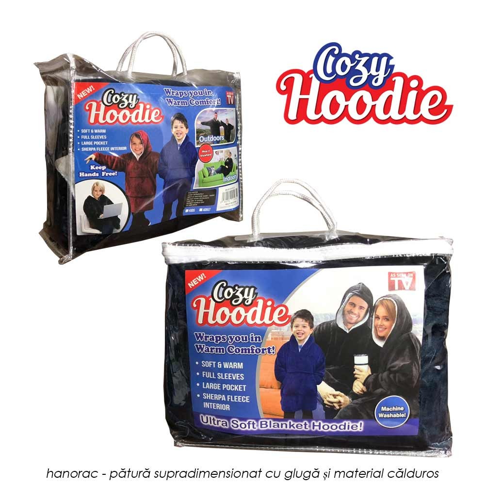 Cozy Hoodie - combinatie de hanorac supradimensionat cu gluga si patura pufoasa din material extrem de calduros