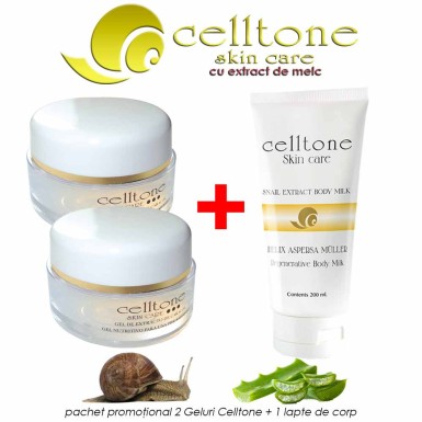 Pachet PROMO: 2 geluri cu extract de melc Celltone + 1 lapte de corp cu extract de melc si aloe vera Celltone