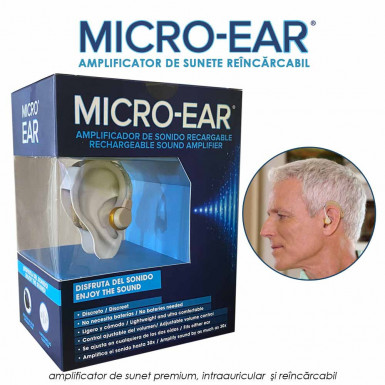 Micro Ear - amplificator de sunete premium, intraauricular si reincarcabil 1+1 gratis