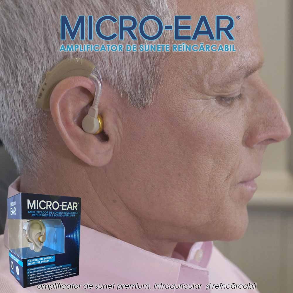 Micro Ear - amplificator de sunete premium, intraauricular si reincarcabil 1+1 gratis
