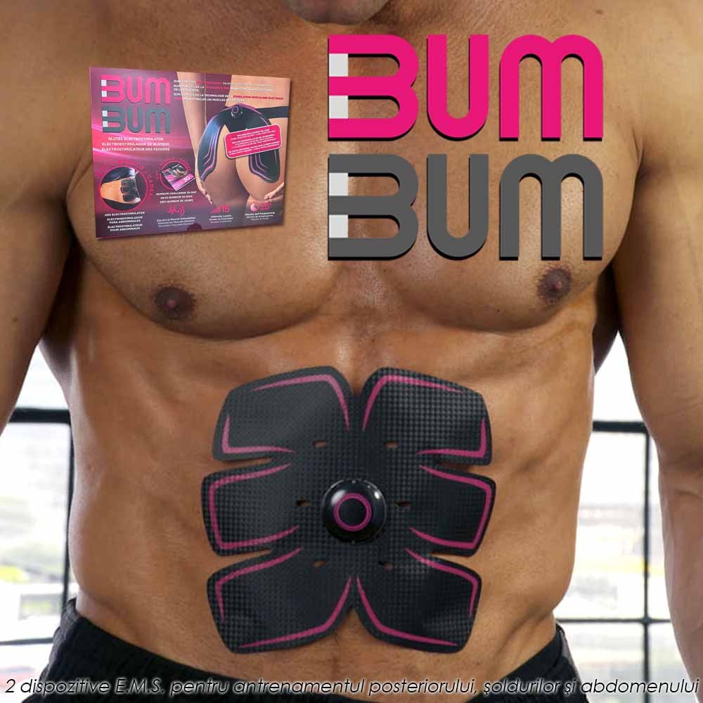 BUM BUM - set de 2 dispozitive EMS pentru antrenamentul posteriorului, soldurilor si abdomenului BUM BUM - set de 2 dispozitive EMS pentru antrenamentul posteriorului, soldurilor si abdomenului
