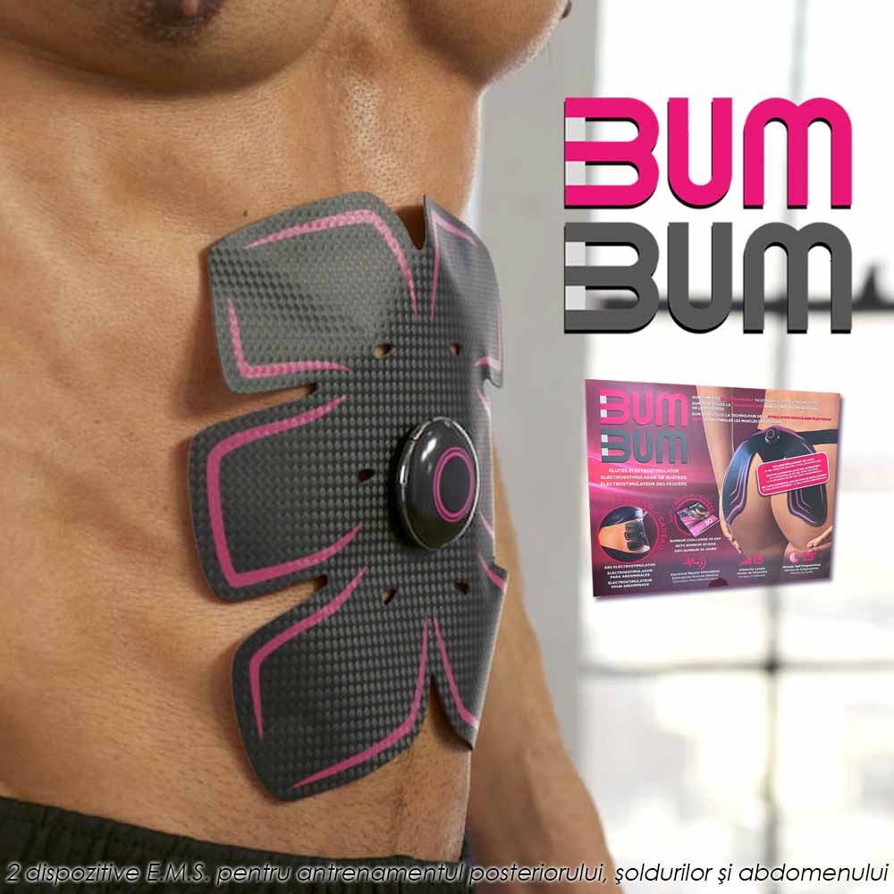 BUM BUM - set de 2 dispozitive EMS pentru antrenamentul posteriorului, soldurilor si abdomenului BUM BUM - set de 2 dispozitive EMS pentru antrenamentul posteriorului, soldurilor si abdomenului