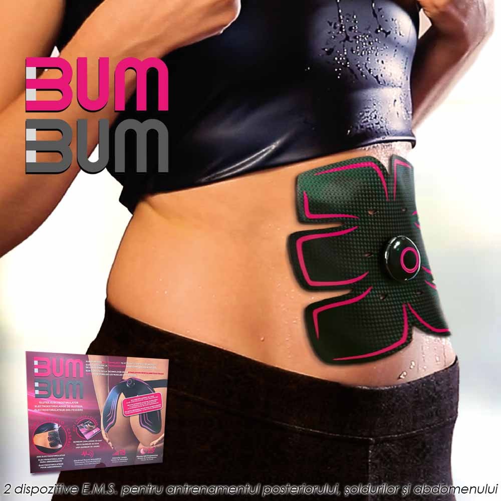 BUM BUM - set de 2 dispozitive EMS pentru antrenamentul posteriorului, soldurilor si abdomenului BUM BUM - set de 2 dispozitive EMS pentru antrenamentul posteriorului, soldurilor si abdomenului