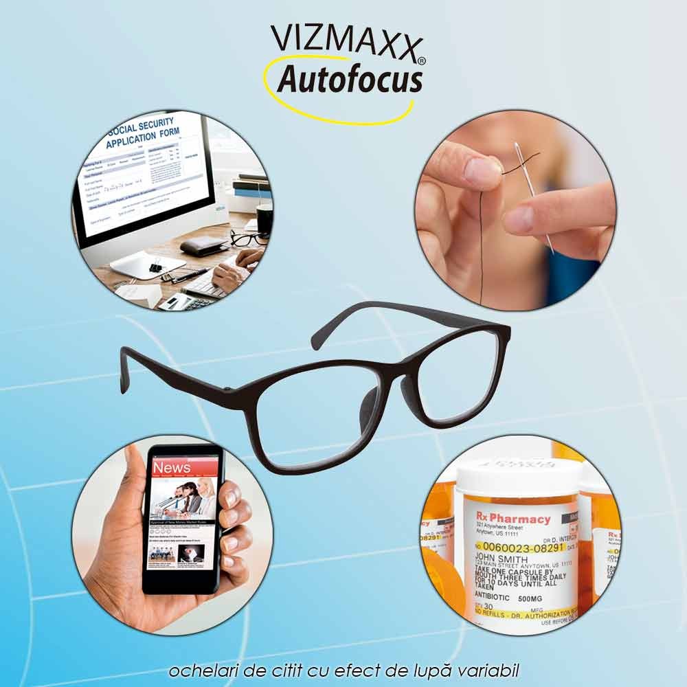 Vizmaxx Autofocus - ochelari de citit cu efect de lupa variabil de la 0.5 la 2.75 Vizmaxx Autofocus - ochelari de citit cu efect de lupa variabil de la 0.5 la 2.75
