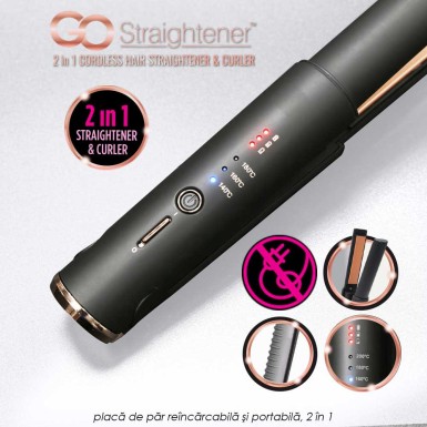 GO Straightener - placa de par reincarcabila si portabila, 2-in-1 cu placi din nano ceramica acoperite cu turmalina GO Straightener - placa de par reincarcabila si portabila, 2-in-1 cu placi din nano ceramica acoperite cu turmalina