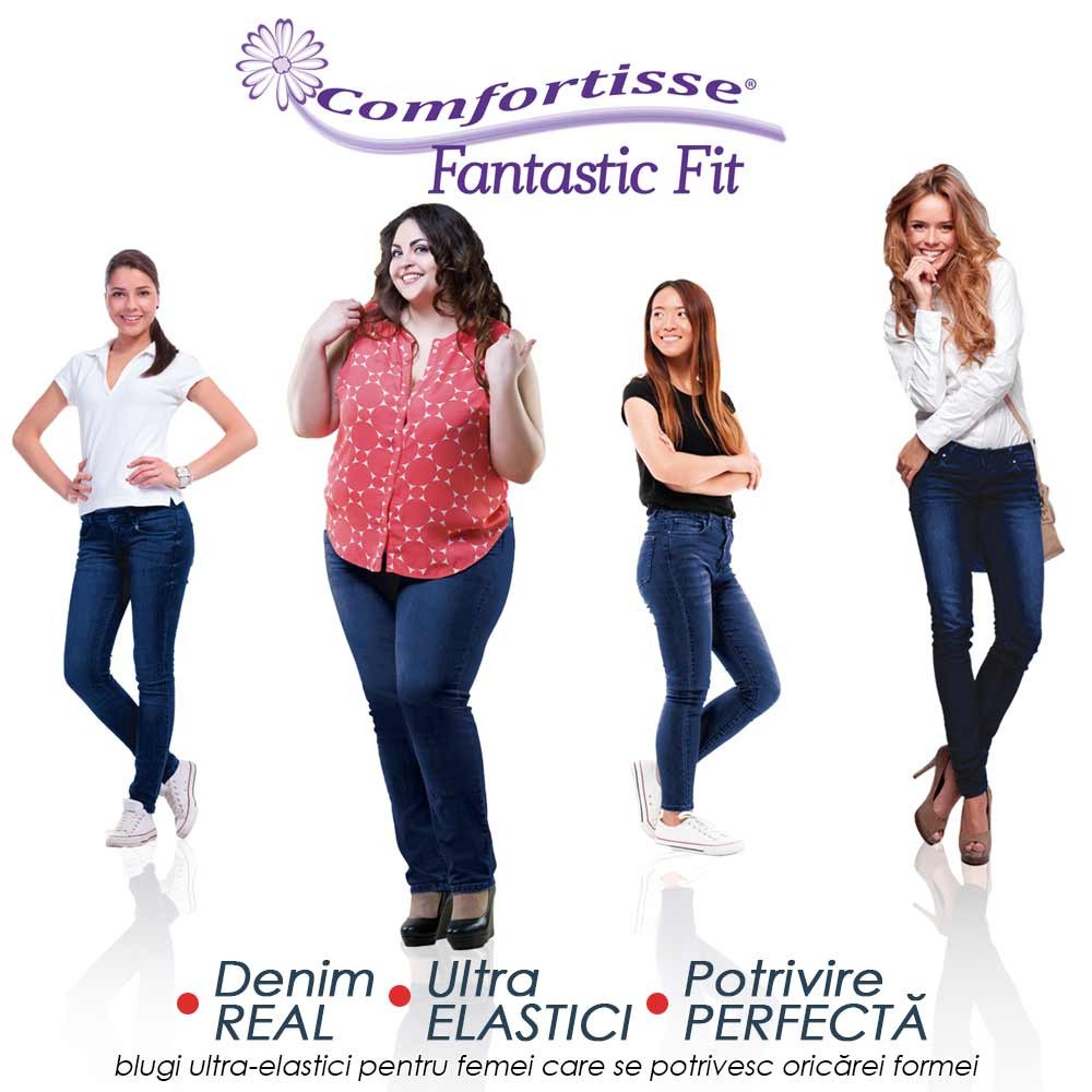 Comfortisse Fantastic Fit - blugi ultra-elastici pentru femei care se intind pana la 13cm si se potrivesc oricarei formei