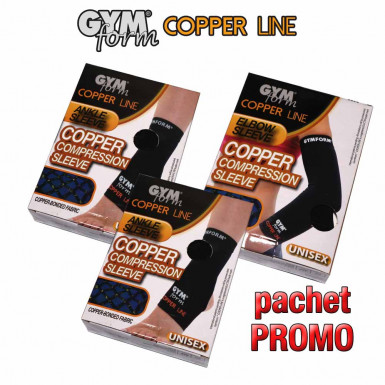 Pachet PROMO: 2 Gymform Copper Line pentru glezna + 1 maneca pentru cot