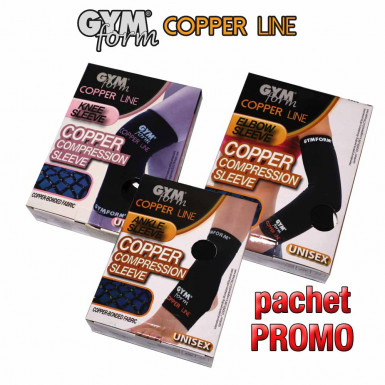 Pachet PROMO: Gymform Copper Line cu 1 glezniera + 1 maneca pentru cot + 1 maneca pentru genunchi