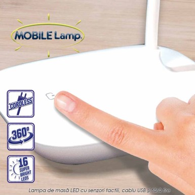 Starlyf Mobile Lamp - lampa LED pentru masa cu senzori de atingere, cu cablu USB si fara fire Starlyf Mobile Lamp - lampa LED pentru masa cu senzori de atingere, cu cablu USB si fara fire