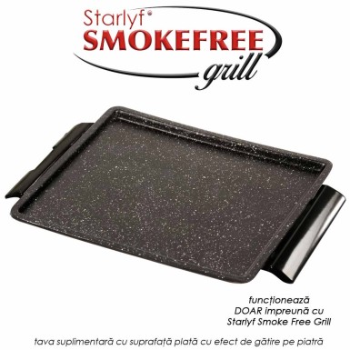 Tava suplimentara cu suprafata plata cu efect de gatire pe piatra pentru Starlyf Smoke Free Grill