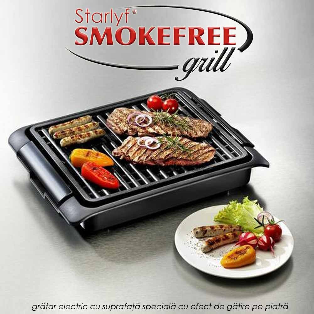 Pachet PROMO: Starlyf Smoke Free Grill + Tava plata cu efect de gatire pe piatra