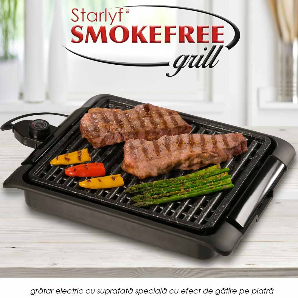 Pachet PROMO: Starlyf Smoke Free Grill + Tava plata cu efect de gatire pe piatra