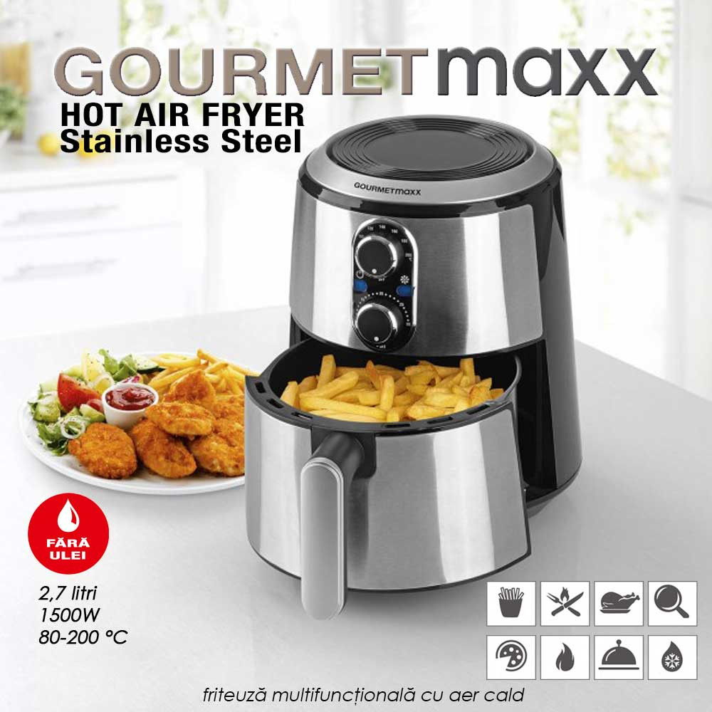 GourmetMaxx Hot Air Fryer Inox Original - friteuza multifunctionala cu aer cald