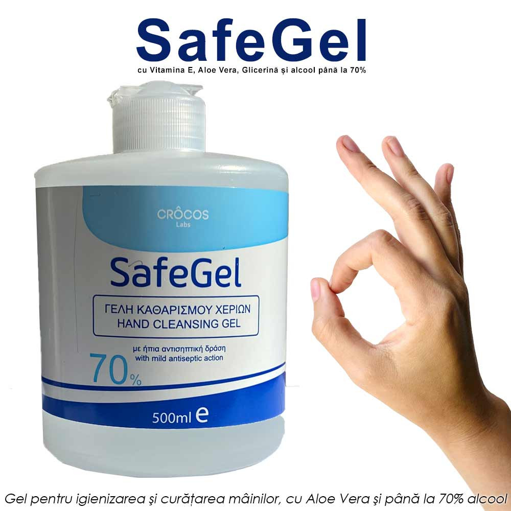 Safe Gel 500ml - gel pentru igienizarea si curatarea mainilor, cu aloe vera si pana la 70% alcool