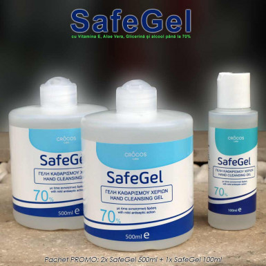 Pachet PROMO: 2 Safe Gel 500ml + 1 Safe Gel 100ml, gel igienizare maini cu pana la 70% alcool