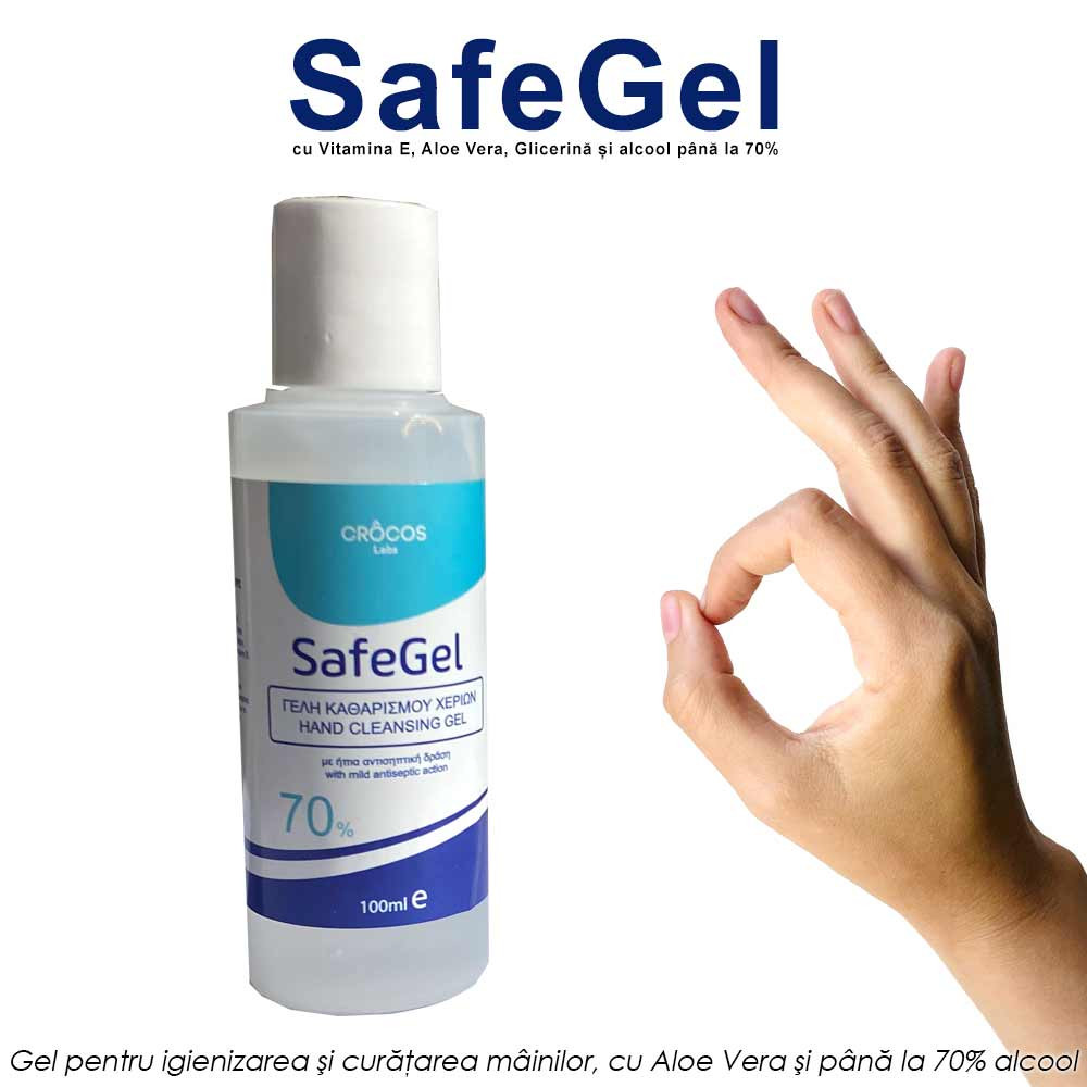 Safe Gel 100ml - gel pentru igienizarea si curatarea mainilor, cu aloe vera si pana la 70% alcool