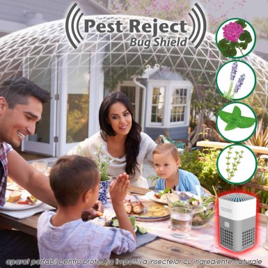 Pest Reject Bug Shield - aparat portabil pentru protectia impotriva insectelor cu ingrediente naturale Pest Reject Bug Shield - aparat portabil pentru protectia impotriva insectelor cu ingrediente naturale