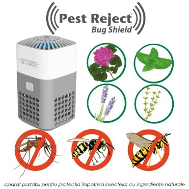 Pest Reject Bug Shield - aparat portabil pentru protectia impotriva insectelor cu ingrediente naturale Pest Reject Bug Shield - aparat portabil pentru protectia impotriva insectelor cu ingrediente naturale