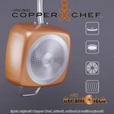 Copper Chef Original - tigaie patrata adanca multifunctionala, antiaderenta, acoperita cu ceramica de calitate, set 4 piese Copper Chef Original - tigaie patrata adanca multifunctionala, antiaderenta, acoperita cu ceramica de calitate, set 4 piese
