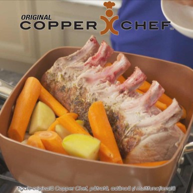 Copper Chef Original - tigaie patrata adanca multifunctionala, antiaderenta, acoperita cu ceramica de calitate, set 4 piese Copper Chef Original - tigaie patrata adanca multifunctionala, antiaderenta, acoperita cu ceramica de calitate, set 4 piese