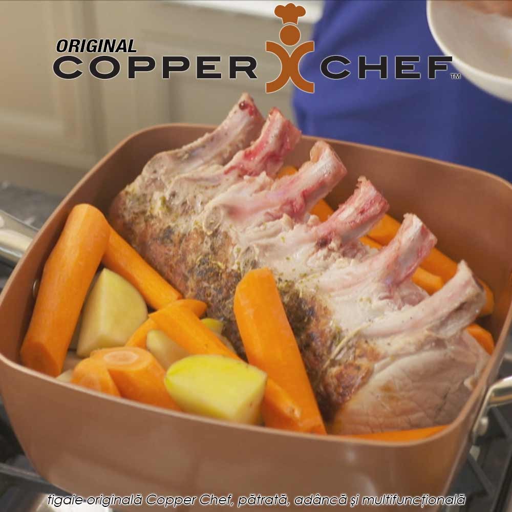 Copper Chef Original - tigaie patrata adanca multifunctionala, antiaderenta, acoperita cu ceramica de calitate, set 4 piese