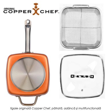 Copper Chef Original - tigaie patrata adanca multifunctionala, antiaderenta, acoperita cu ceramica de calitate, set 4 piese Copper Chef Original - tigaie patrata adanca multifunctionala, antiaderenta, acoperita cu ceramica de calitate, set 4 piese