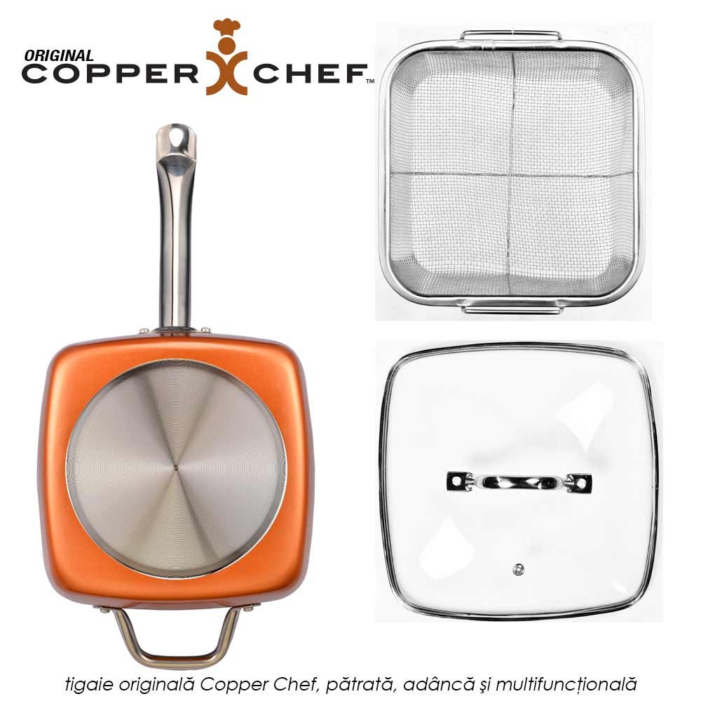 Copper Chef Original - tigaie patrata adanca multifunctionala, antiaderenta, acoperita cu ceramica de calitate, set 4 piese