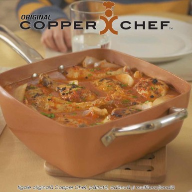 Copper Chef Original - tigaie patrata adanca multifunctionala, antiaderenta, acoperita cu ceramica de calitate, set 4 piese Copper Chef Original - tigaie patrata adanca multifunctionala, antiaderenta, acoperita cu ceramica de calitate, set 4 piese