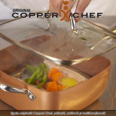 Copper Chef Original - tigaie patrata adanca multifunctionala, antiaderenta, acoperita cu ceramica de calitate, set 4 piese Copper Chef Original - tigaie patrata adanca multifunctionala, antiaderenta, acoperita cu ceramica de calitate, set 4 piese