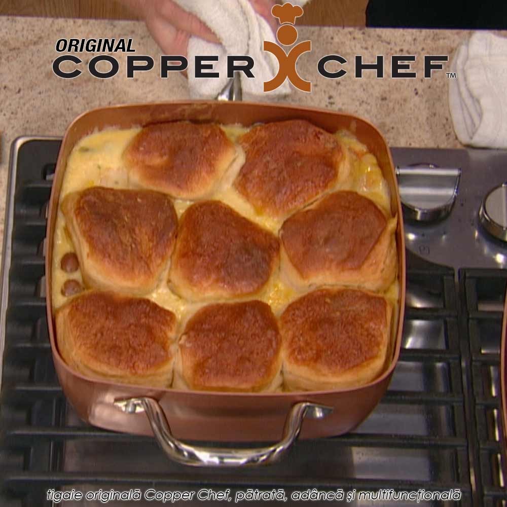 Copper Chef Original - tigaie patrata adanca multifunctionala, antiaderenta, acoperita cu ceramica de calitate, set 4 piese