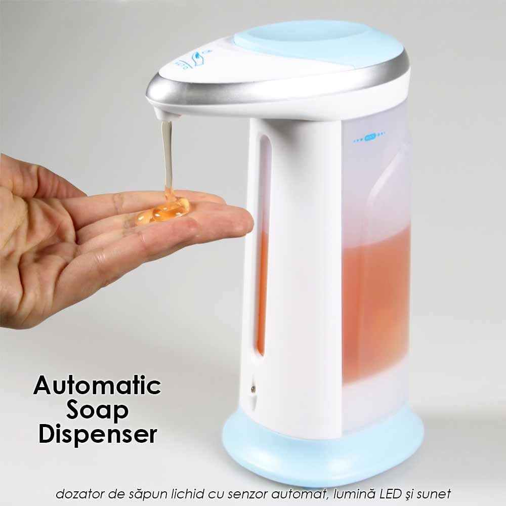 Automatic Soap Dispenser - dozator de sapun lichid cu senzor automat, lumina LED si sunet Automatic Soap Dispenser - dozator de sapun lichid cu senzor automat, lumina LED si sunet