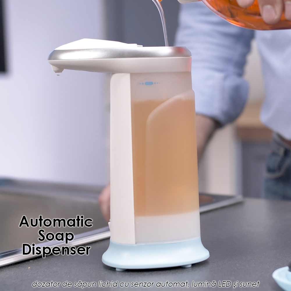 Automatic Soap Dispenser - dozator de sapun lichid cu senzor automat, lumina LED si sunet Automatic Soap Dispenser - dozator de sapun lichid cu senzor automat, lumina LED si sunet