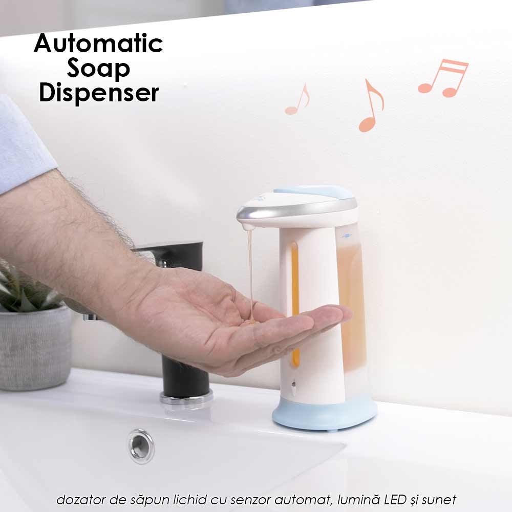 Automatic Soap Dispenser - dozator de sapun lichid cu senzor automat, lumina LED si sunet Automatic Soap Dispenser - dozator de sapun lichid cu senzor automat, lumina LED si sunet